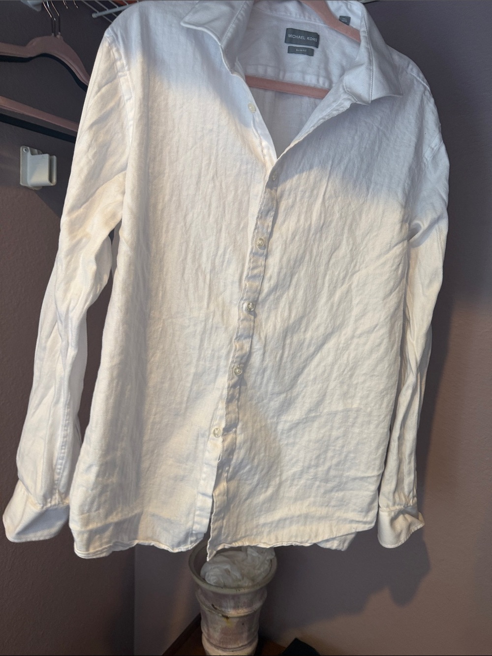 Michael Kors Men's White Long-Sleeve Button-Up Shirt